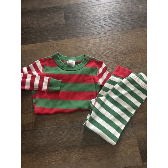 Hanna Anderson Christmas Pajamas Size 4 Stripes Red Green - Picture 1 of 5